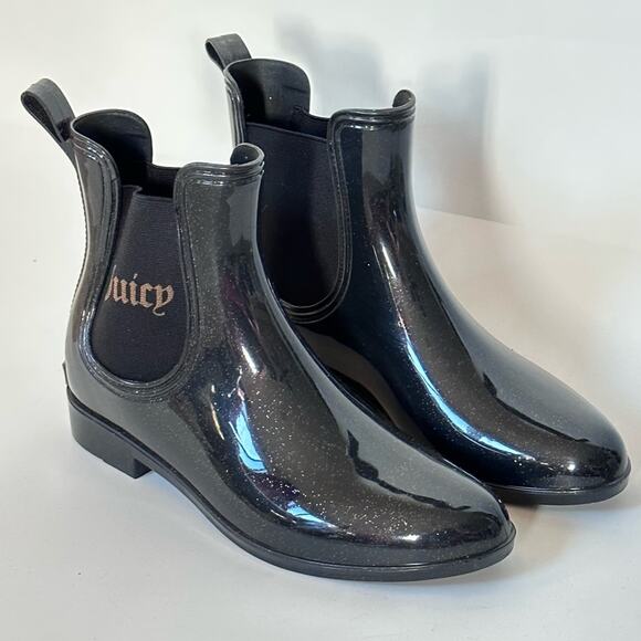 Juicy Couture Shoes - Juicy Couture Black Glitter Rain Boots | Chelsea Jelly Waterproof Size 8